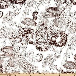 54 Wide Peacock Toile Chocolate Fabric By The Yard