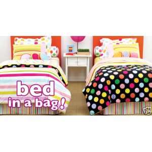  Girls Teen Polka Dots Reversible Twin 6pc Comforter Set 