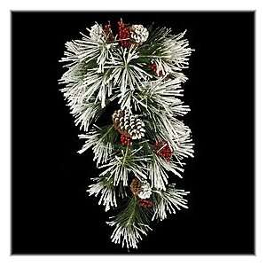 36 Artificial Snow Flocked Pine With Pinecones And Berries Teardrop 