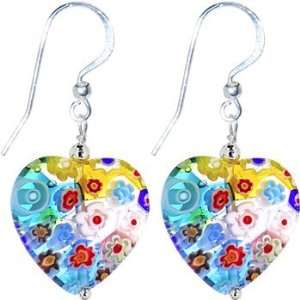  Handcrafted Genuine Millefiori Heart Dangle Earrings 