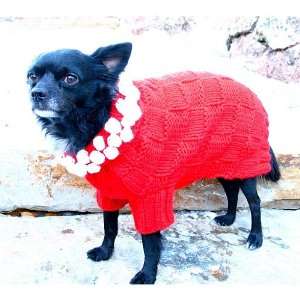  Isabella Cane Dog Sweater   Holiday Red with White Poms L 