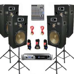   Way 15 Speakers, Mixer, Stands and Cables DJ Set New CROWNPPB15SET9