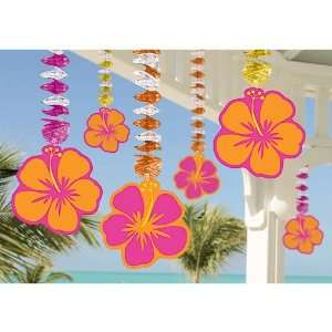  Hibiscus Dangling Cutouts Pink/ora Package of 6 Toys 