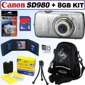  Canon Powershot SD980IS 12MP Digital Camera Silver + 8GB 