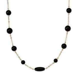    Multi Shaped Black Onyx Bead Necklace In 14kt Yellow Gold Jewelry