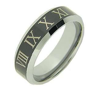   Tungsten & Black Enamel Roman Numeral Wedding Ring Size   15 Jewelry