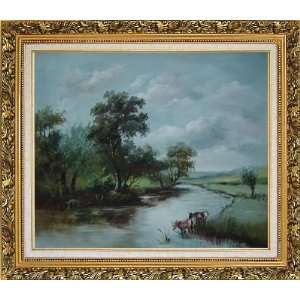  Cattle Drink in the River Oil Painting, with Ornate 