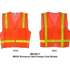  Mesh Surveyors Vest Orange Lime Stripes   Small