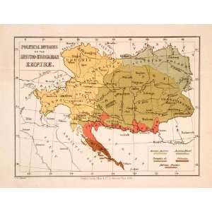1869 Lithograph Map Austro Hungarian Empire Political Divisions Magyar 