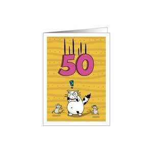 Happy Birthday to 50 Year Old   Number 50 falls on cat while mice run 