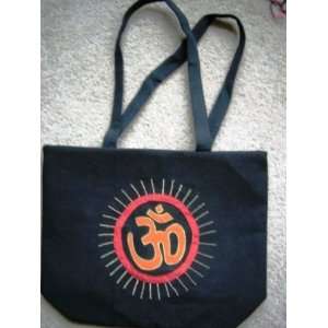 Embroidered and Applique Sanskrit Om Canvas Shopping Yoga Tote Handbag 