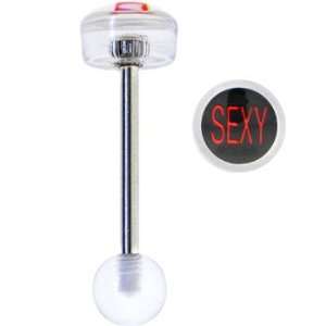    Clear Acrylic Black Red Sexy Logo Barbell Tongue Ring Jewelry