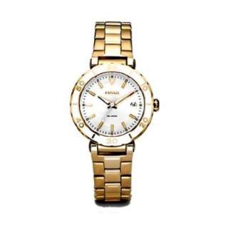Fossil Womens AM4308 Gold Tone Stainless Steel Bracelet White Analog 