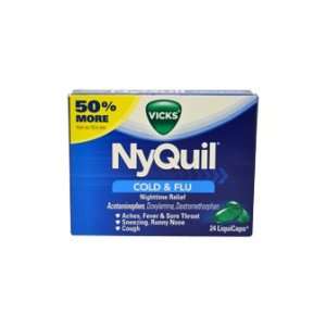  Vicks NyQuil Cold & Flu, Nighttime Relief, LiquiCaps, 24 