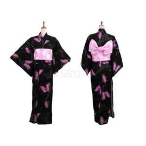  Japanese YUKATA Pre tied OBI Set Pink Purple Butterfly 