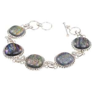  925 Sterling Silver DICHROIC GLASS Bracelet, 7.25   8, 31g Jewelry