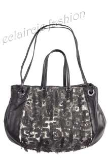 VALENTINO Glam Sequined Double Handles Chains Leather Tote Bag Handbag 