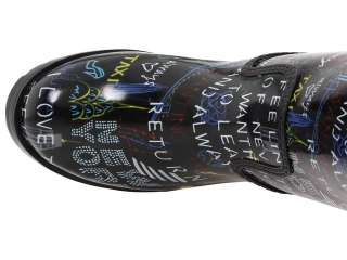DKNY NIAGRA Black Graffiti Funky Tall Rubber Rain Boots US 6 EU 37 