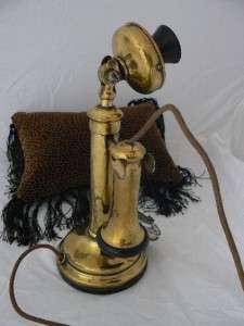 Vintage Candlestick Telephone Brass   Swiss Switzerland  