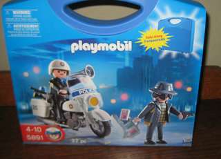 PLAYMOBIL 5891 Police, Motorcycle and Robber Thief Set in Carry Along 