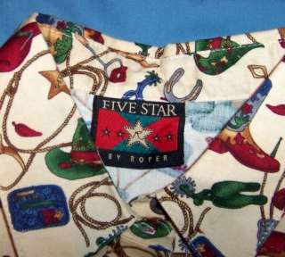 Five Star by Roper Sz L Western Saddle Rope Boots Shirt Blouse  