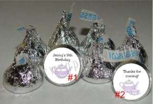 TEA PARTY BIRTHDAY Candy Wrappers Kiss Labels Favors  