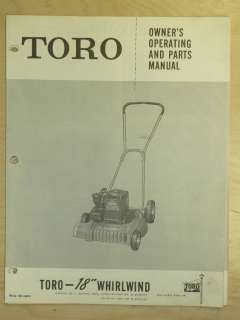 TORO MOWER OPERATING PARTS MANUAL MODEL WHIRLWIND 18 4 & 2 CYCLE 