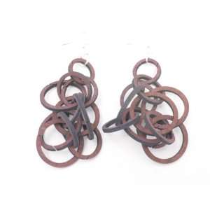  Pink 3D Circles Wooden Earrings GTJ Jewelry