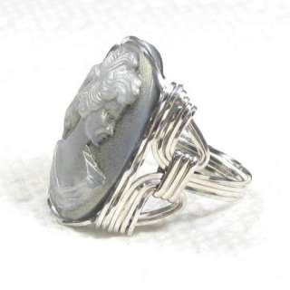 Iridescent Ponytail Goddess Cameo Ring Sterling Silver  