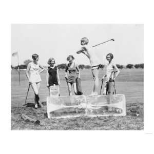  Woman Golfing   Teeing off a Block of Ice Photograph 