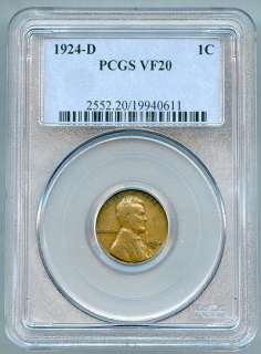 1924 D Lincoln Cent   PCGS VF 20 (0404)  