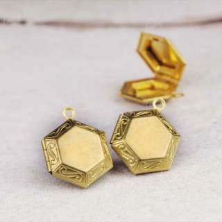 5pcs Brass hexagon Photo Locket pendants bead MB0515  