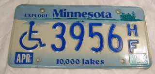 Raised Metal Minnesota Handicap License Plate 3956 HF  