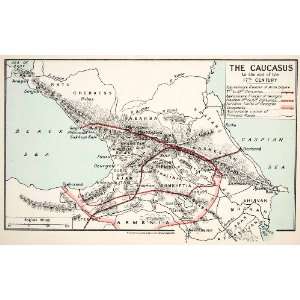  1923 Print Map Caucasus Armenia Shrivan Black Caspian Sea 