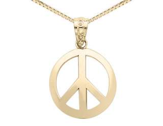 Peace Sign Pendant in 14K Yellow Gold with Chain