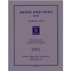  1931 DODGE Parts Book List Guide Catalog Automotive