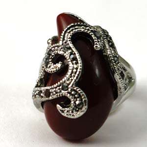   Size 10 Red Tibetan Silver Primp Gemstone Diamante CZ Finger Ring Top