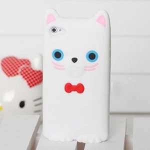   Cat Silicone Back Case for iPhone 4/iPhone 4S(White) 