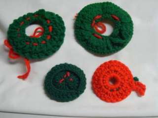 Whimsical Wreath Vintage Crocheted Xmas Ornaments Gift Tags Handmade 