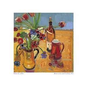  Anemones And Yellow Pot Poster Print