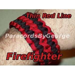   Wide Firefighter Survival Bracelet Thin Red Line   550 paracord