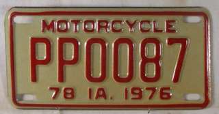 1976 78 Iowa PP0087 Motorcycle License Plate  