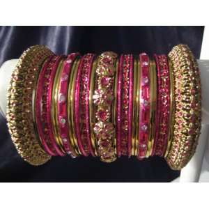 Indian Bridal Collection Panache Indian Hot Pink Bangles Set in Gold 