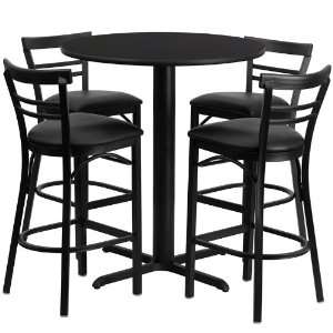   Table Set with Ladder Back Metal Bar Stool and Black Vinyl Seat, Seats