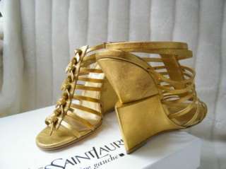YVES ST LAURENT YSL SHOES sandals wedges trybal gold strappy  