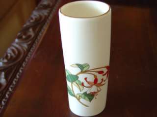 Otagiri Porcelain Vase White Red Fuscias Green Leaves  