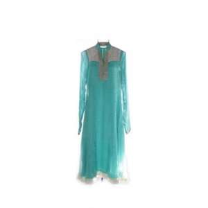 Pakistani Designer Chiffon Embroidered Outfit. Sea Green Chiffon Kurta 