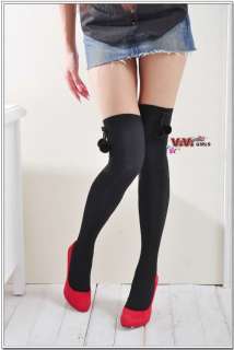 New Solid Black w/ Black Ball Over The Knee Sock d127  