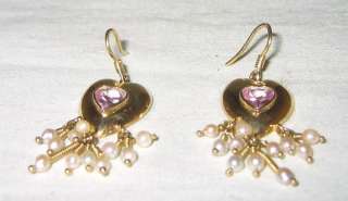 14K Sol Gold 1.80ct Amethyst & CP Dangle Heart Earrings  