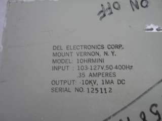 DEL Electronics 10HRM1N1 High Voltage Transformer  10KV/1MA DC  